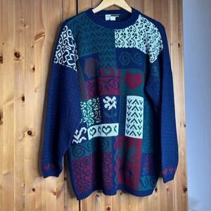 Vintage Patchwork Cottagecore Sweater Women’s 24W Grannycore Thick Novelty